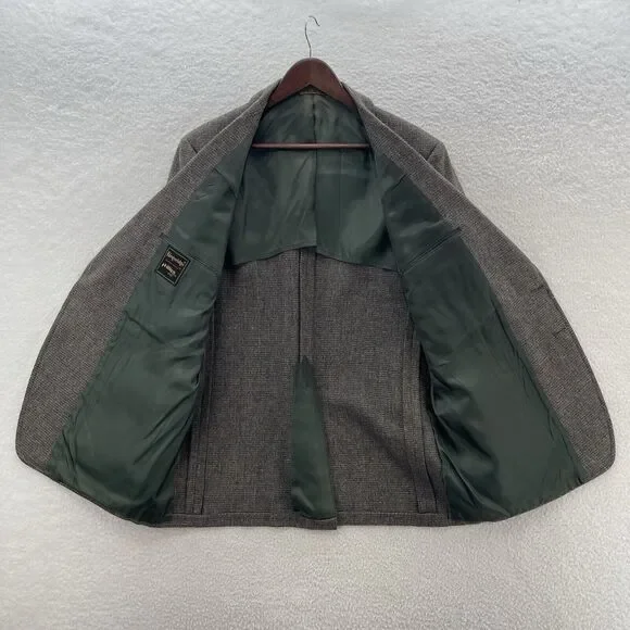 Vintage Kingsridge Tweed Blazer Mens 44R Wool Preppy Academia Leather Button USA - Picture 6 of 12